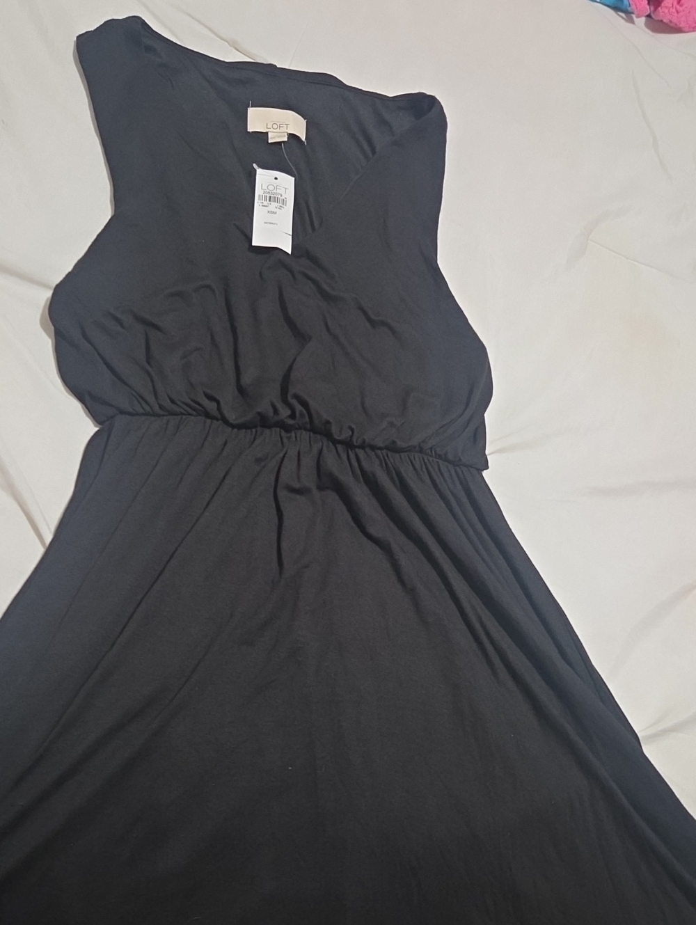 LOFT Black  Elastic-Waist Midi Dress Maternity